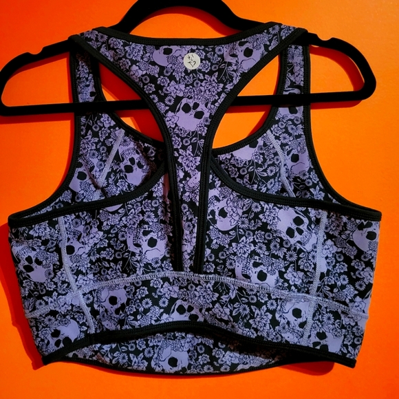 Racerback Torrid Black Purple Skull Floral Wicking Active Bra - Picture 8 of 14